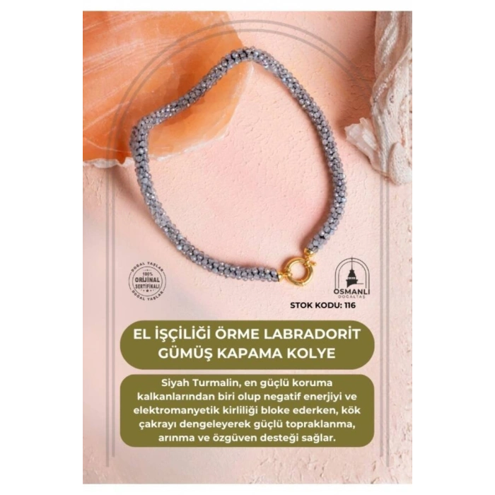 Sertifikalı El İşçiliği Örme Labradorit Kapama Kolye (SK:116)