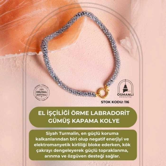 Sertifikalı El İşçiliği Örme Labradorit Kapama Kolye (SK:116)