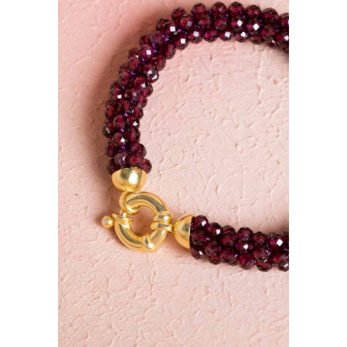 Sertifikalı El İşçiliği Örme Lal (Granat) Gümüş Kapama Bileklik (SK:086)