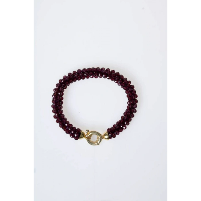 Sertifikalı El İşçiliği Örme Lal (Granat) Gümüş Kapama Bileklik (SK:086)