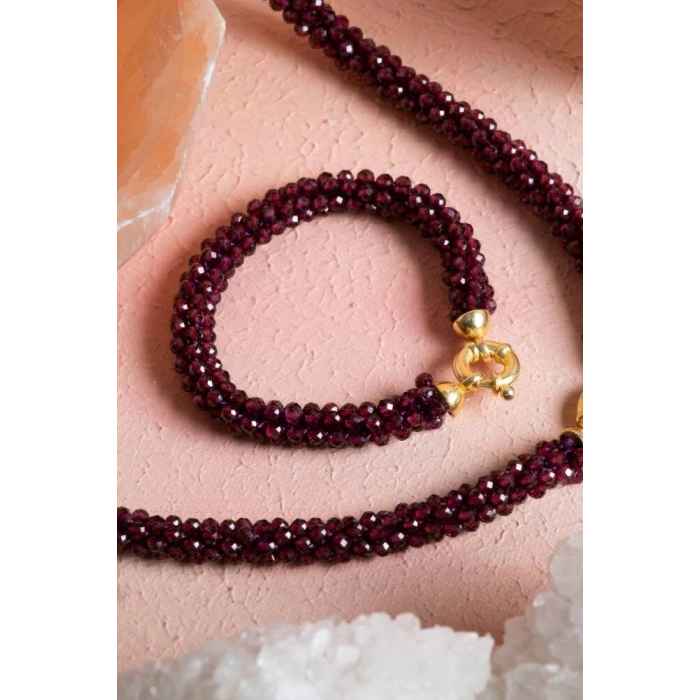 Sertifikalı El İşçiliği Örme Lal (Granat) Gümüş Kapama Kolye & Bileklik Seti (SK:084)