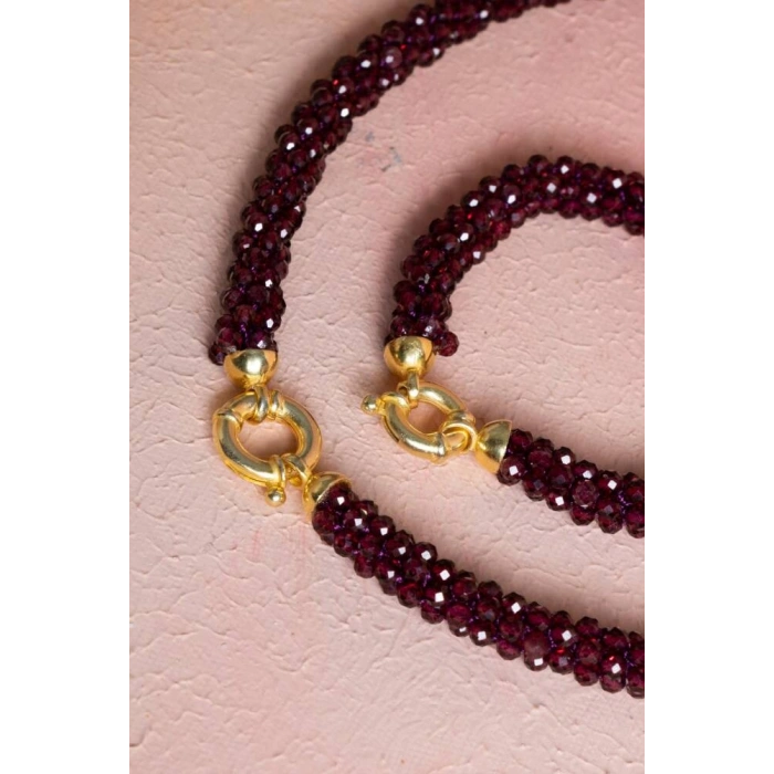 Sertifikalı El İşçiliği Örme Lal (Granat) Gümüş Kapama Kolye & Bileklik Seti (SK:084)