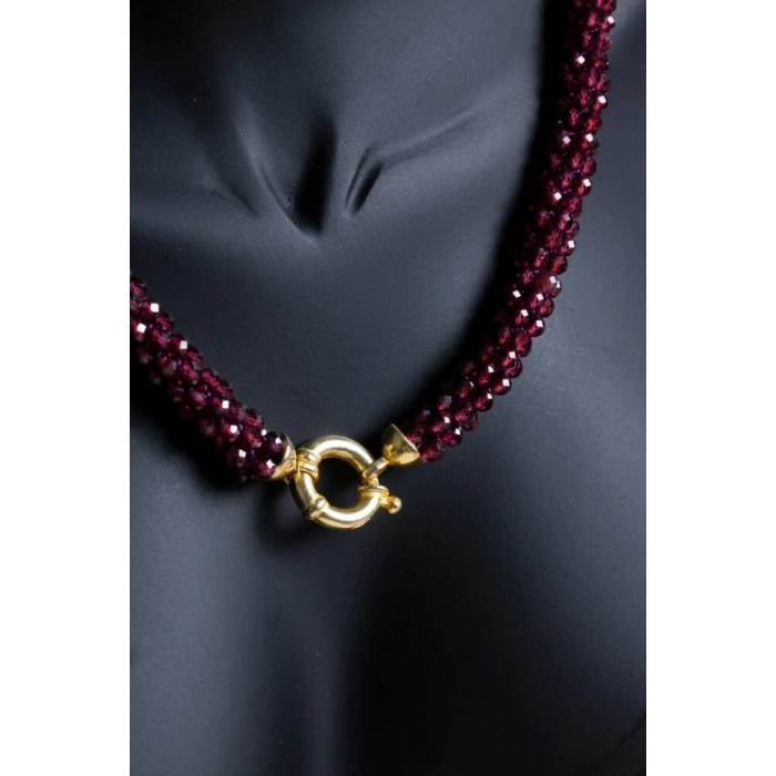 Sertifikalı El İşçiliği Örme Lal (Granat) Gümüş Kapama Kolye (SK:085)