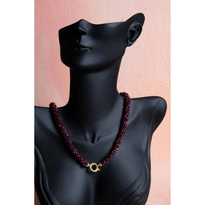 Sertifikalı El İşçiliği Örme Lal (Granat) Gümüş Kapama Kolye (SK:085)