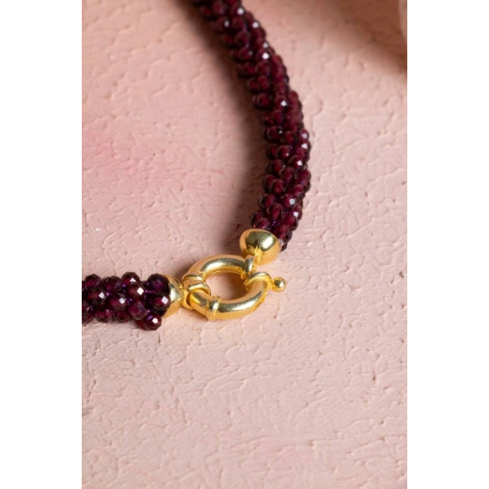 Sertifikalı El İşçiliği Örme Lal (Granat) Gümüş Kapama Kolye (SK:085)