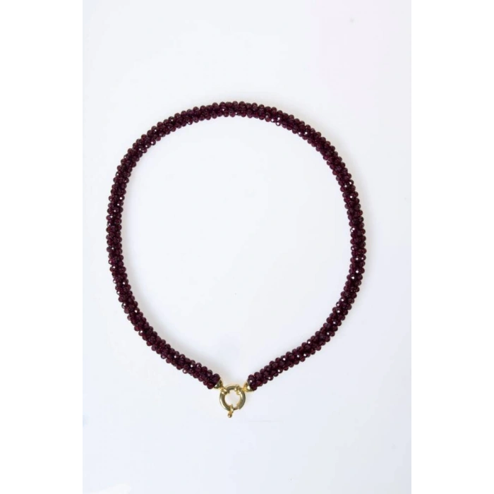 Sertifikalı El İşçiliği Örme Lal (Granat) Gümüş Kapama Kolye (SK:085)