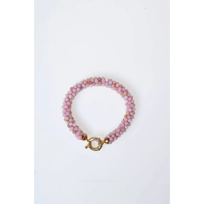 Sertifikalı El İşçiliği Örme Pembe Opal Gümüş Kapama Bileklik (SK:108)
