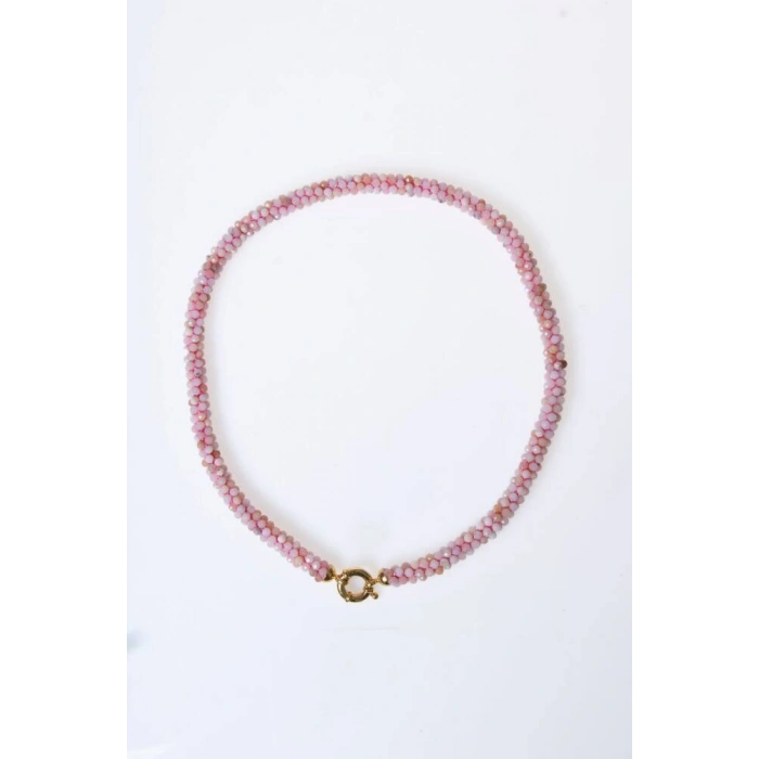 Sertifikalı El İşçiliği Örme Pembe Opal Gümüş Kapama Kolye (SK:107)