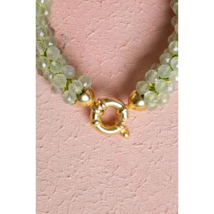 Sertifikalı El İşçiliği Örme Prehnit Gümüş Kapama Bileklik (SK:132)