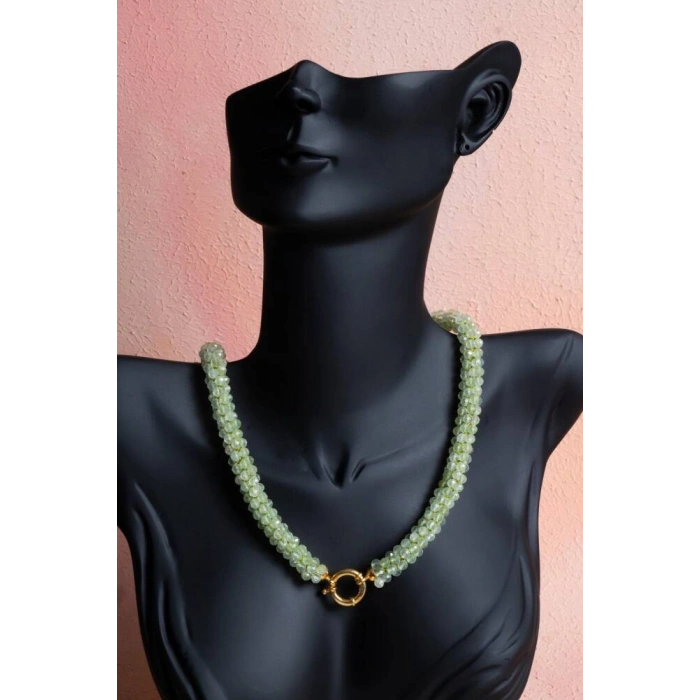 Sertifikalı El İşçiliği Örme Prehnit Gümüş Kapama Kolye (SK:131)