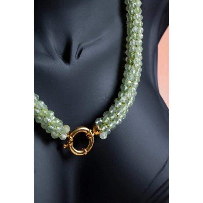 Sertifikalı El İşçiliği Örme Prehnit Gümüş Kapama Kolye (SK:131)