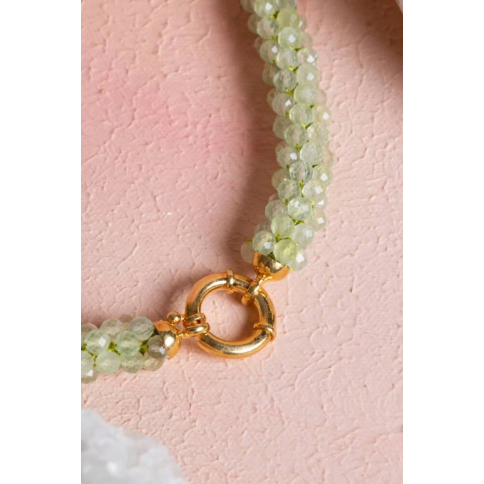 Sertifikalı El İşçiliği Örme Prehnit Gümüş Kapama Kolye (SK:131)