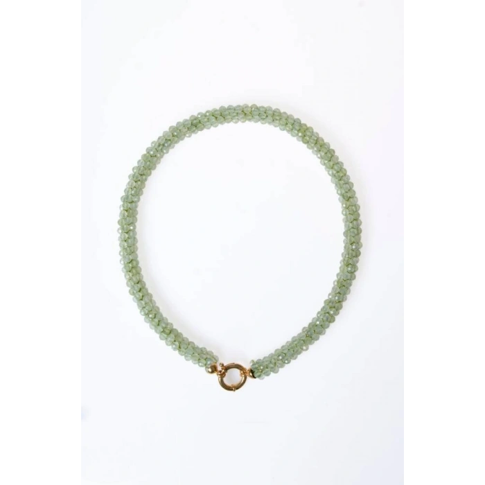 Sertifikalı El İşçiliği Örme Prehnit Gümüş Kapama Kolye (SK:131)