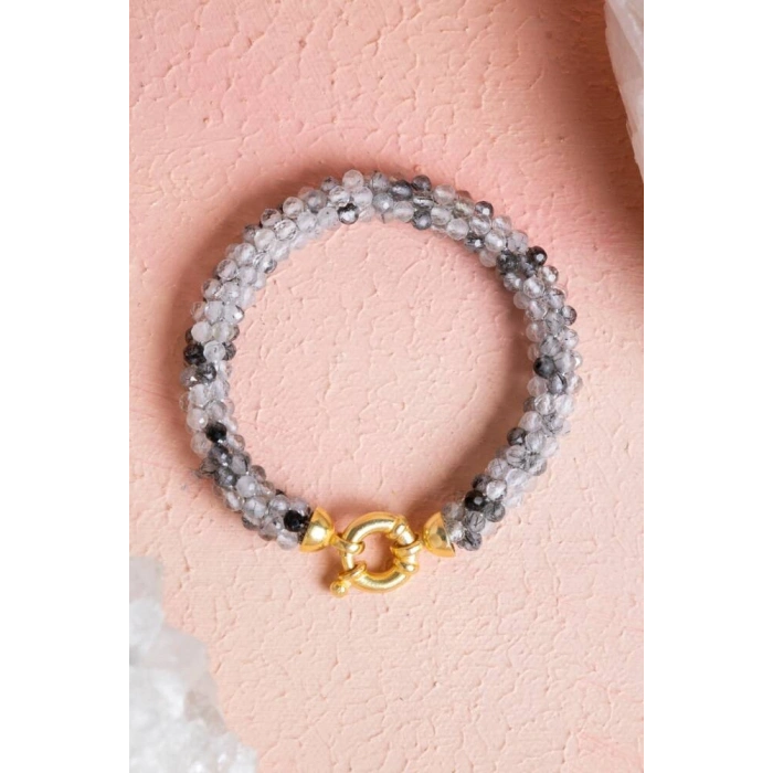 Sertifikalı El İşçiliği Örme Rutilli Kuvars Kapama Bileklik (SK:111)