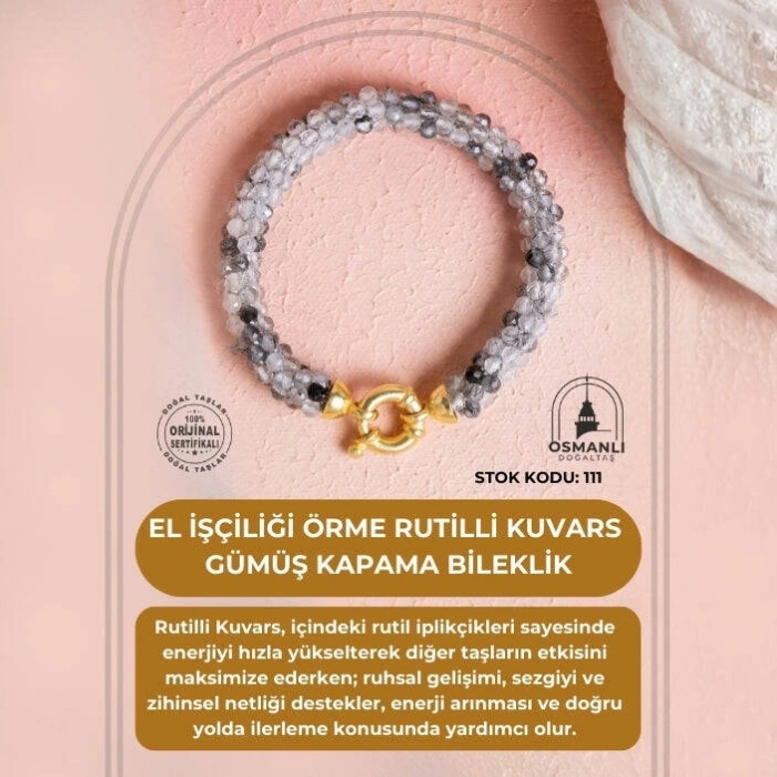 Sertifikalı El İşçiliği Örme Rutilli Kuvars Kapama Bileklik (SK:111)