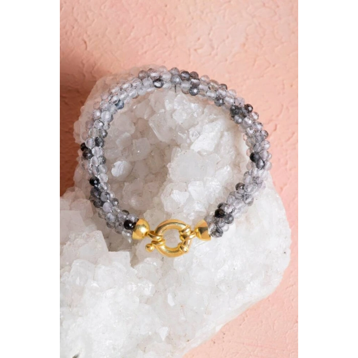 Sertifikalı El İşçiliği Örme Rutilli Kuvars Kapama Bileklik (SK:111)