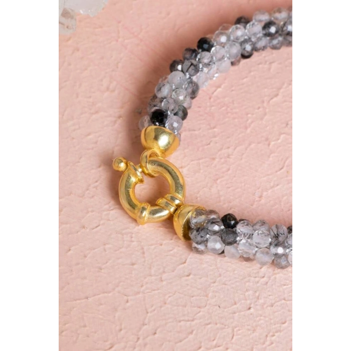 Sertifikalı El İşçiliği Örme Rutilli Kuvars Kapama Bileklik (SK:111)