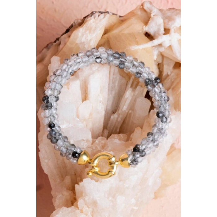 Sertifikalı El İşçiliği Örme Rutilli Kuvars Kapama Bileklik (SK:111)