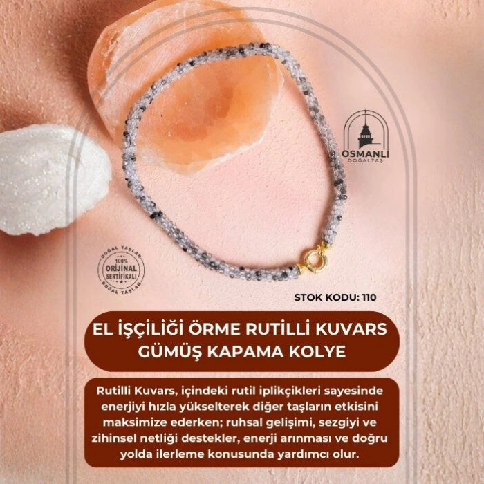 Sertifikalı El İşçiliği Örme Rutilli Kuvars Kapama Kolye (SK:110)