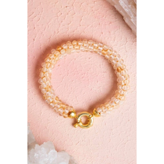 Sertifikalı El İşçiliği Örme Sitrin Gümüş Kapama Bileklik (SK:096)