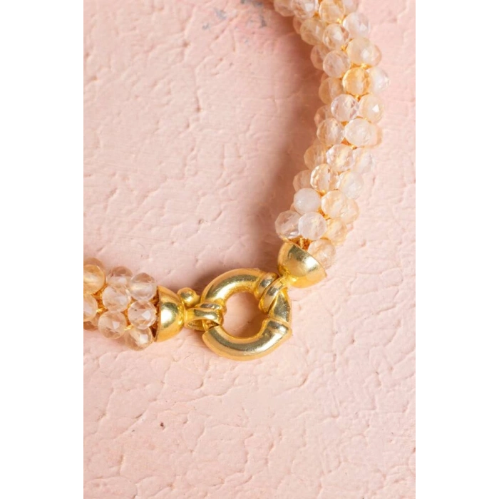 Sertifikalı El İşçiliği Örme Sitrin Gümüş Kapama Bileklik (SK:096)