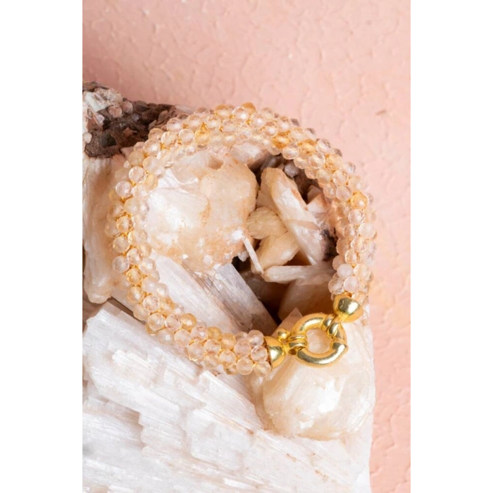 Sertifikalı El İşçiliği Örme Sitrin Gümüş Kapama Bileklik (SK:096)