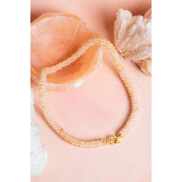 Sertifikalı El İşçiliği Örme Sitrin Gümüş Kapama Kolye (SK:095)