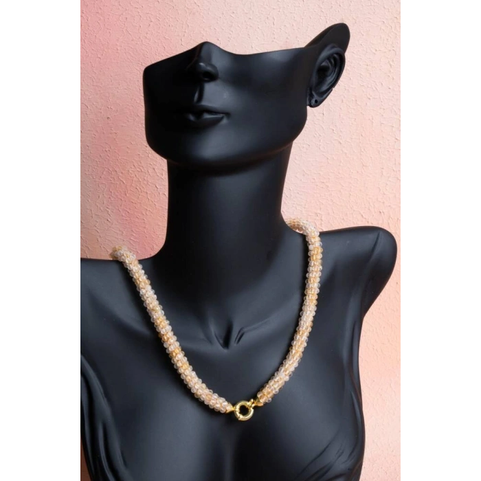 Sertifikalı El İşçiliği Örme Sitrin Gümüş Kapama Kolye (SK:095)