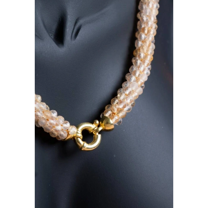 Sertifikalı El İşçiliği Örme Sitrin Gümüş Kapama Kolye (SK:095)