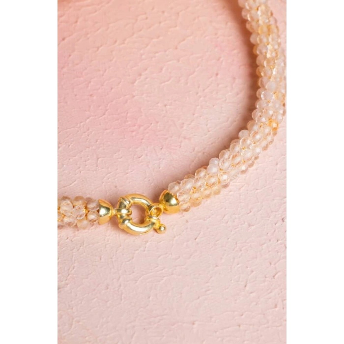 Sertifikalı El İşçiliği Örme Sitrin Gümüş Kapama Kolye (SK:095)