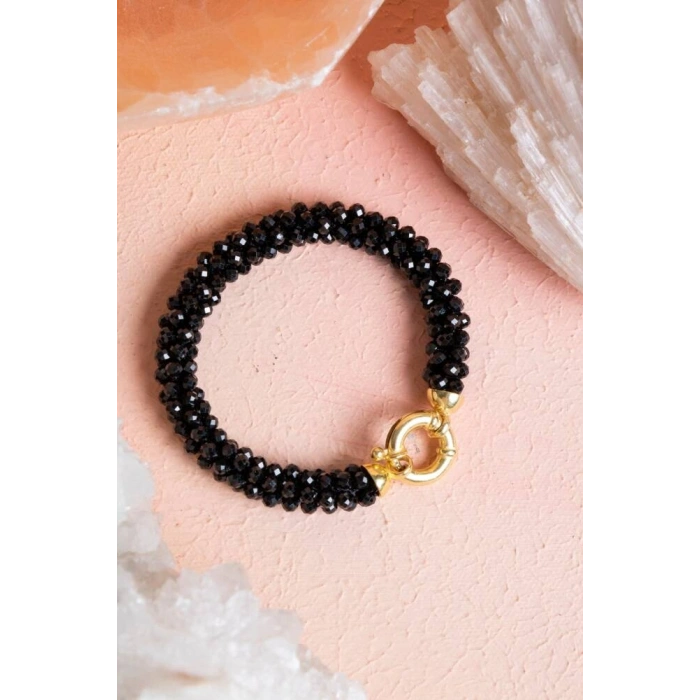 Sertifikalı El İşçiliği Örme Siyah Turmalin Kapama Bileklik (SK:114)