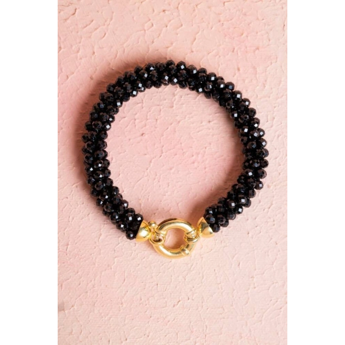 Sertifikalı El İşçiliği Örme Siyah Turmalin Kapama Bileklik (SK:114)