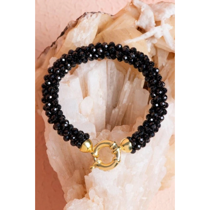 Sertifikalı El İşçiliği Örme Siyah Turmalin Kapama Bileklik (SK:114)