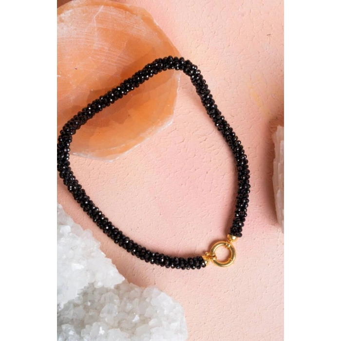 Sertifikalı El İşçiliği Örme Siyah Turmalin Kapama Kolye (SK:113)