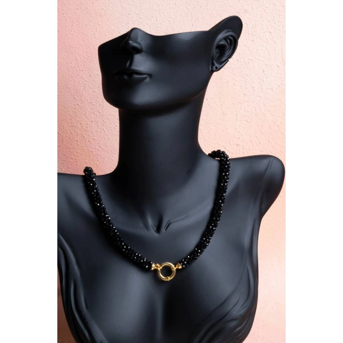 Sertifikalı El İşçiliği Örme Siyah Turmalin Kapama Kolye (SK:113)