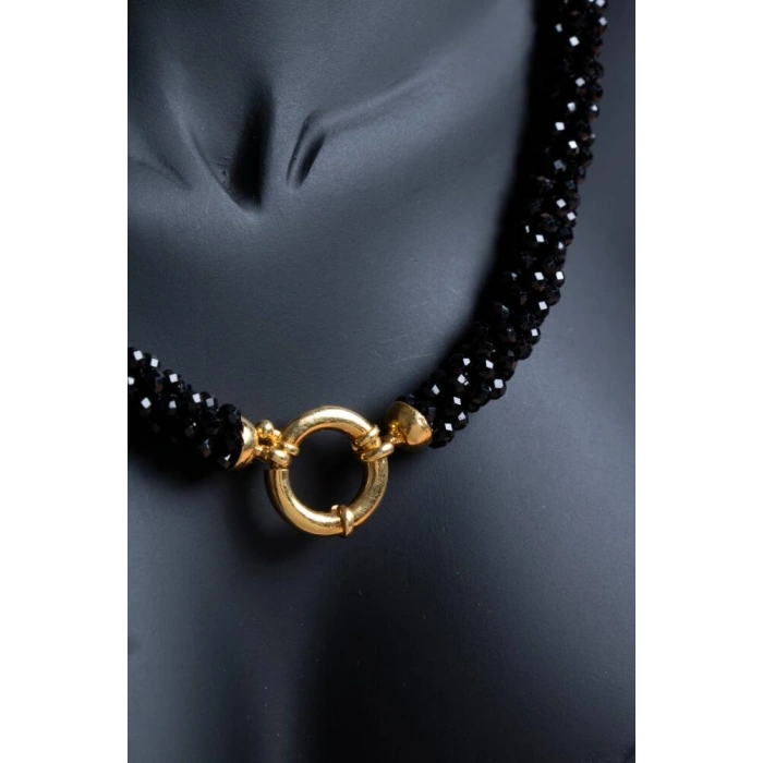 Sertifikalı El İşçiliği Örme Siyah Turmalin Kapama Kolye (SK:113)