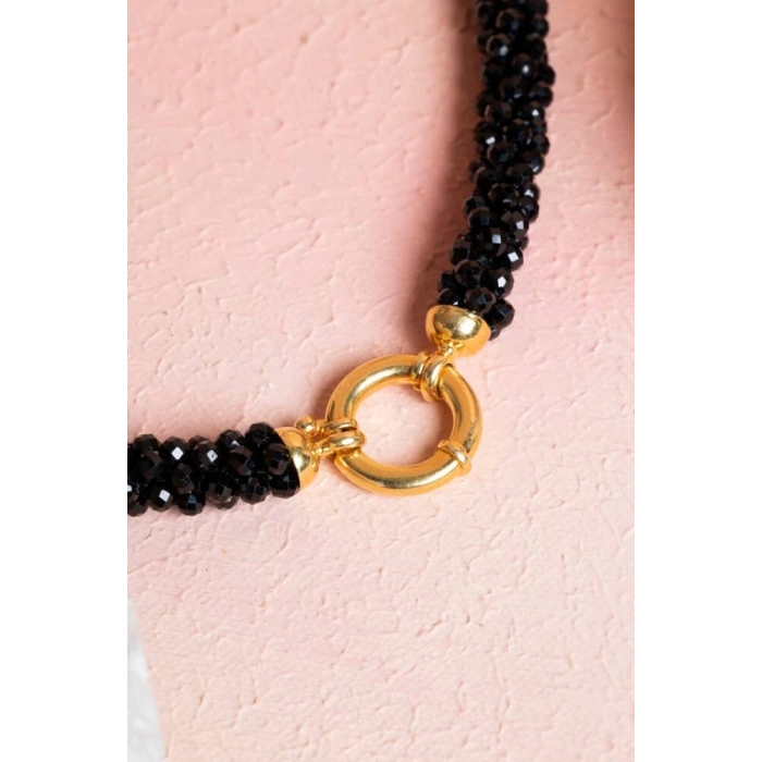 Sertifikalı El İşçiliği Örme Siyah Turmalin Kapama Kolye (SK:113)