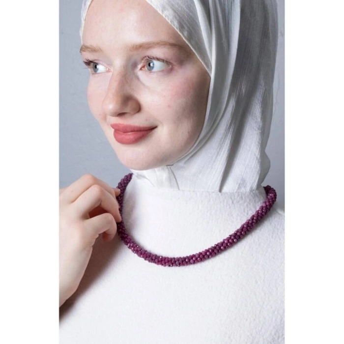 Sertifikalı El İşçiliği Örme Yakut Gümüş Kapama Kolye (SK:419)