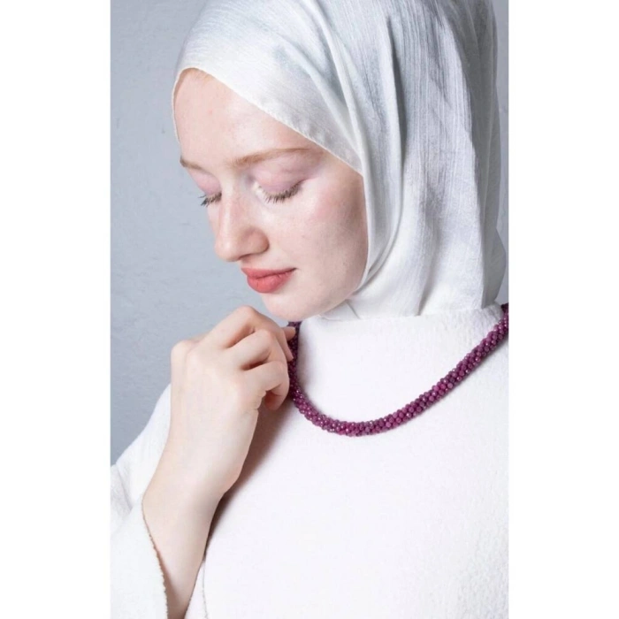 Sertifikalı El İşçiliği Örme Yakut Gümüş Kapama Kolye (SK:419)