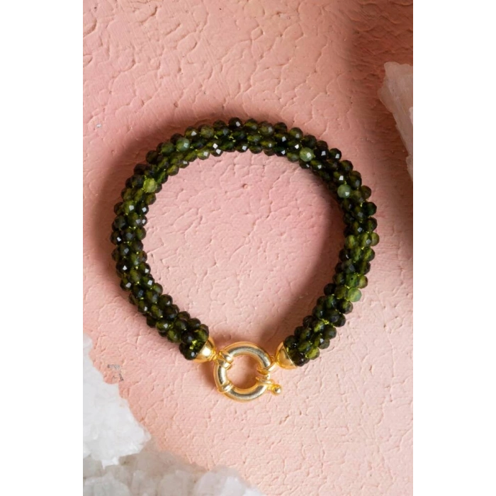 Sertifikalı El İşçiliği Örme Yeşim Gümüş Kapama Bileklik (SK:129)