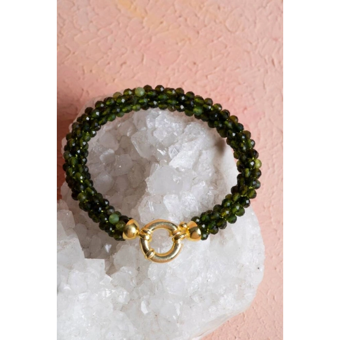 Sertifikalı El İşçiliği Örme Yeşim Gümüş Kapama Bileklik (SK:129)