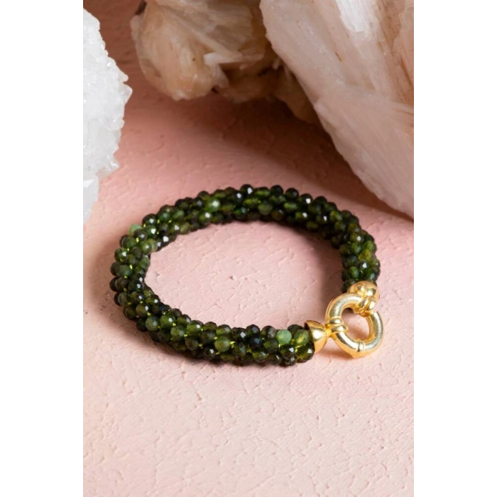 Sertifikalı El İşçiliği Örme Yeşim Gümüş Kapama Bileklik (SK:129)