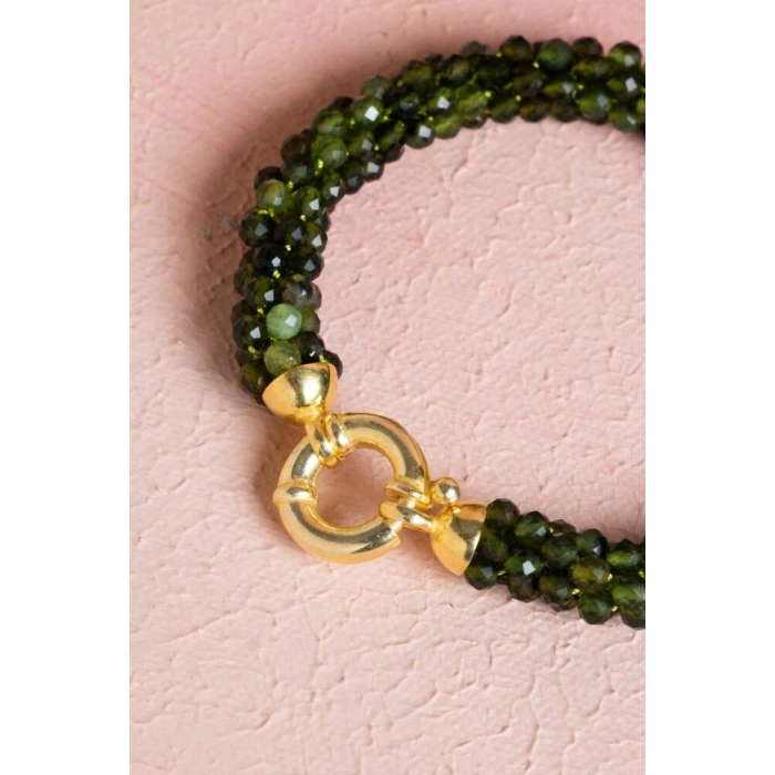 Sertifikalı El İşçiliği Örme Yeşim Gümüş Kapama Bileklik (SK:129)