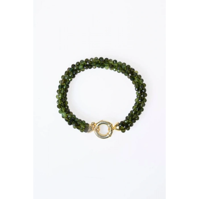 Sertifikalı El İşçiliği Örme Yeşim Gümüş Kapama Bileklik (SK:129)