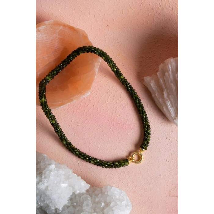 Sertifikalı El İşçiliği Örme Yeşim Gümüş Kapama Kolye (SK:127)