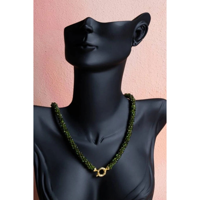 Sertifikalı El İşçiliği Örme Yeşim Gümüş Kapama Kolye (SK:127)