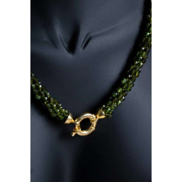 Sertifikalı El İşçiliği Örme Yeşim Gümüş Kapama Kolye (SK:127)