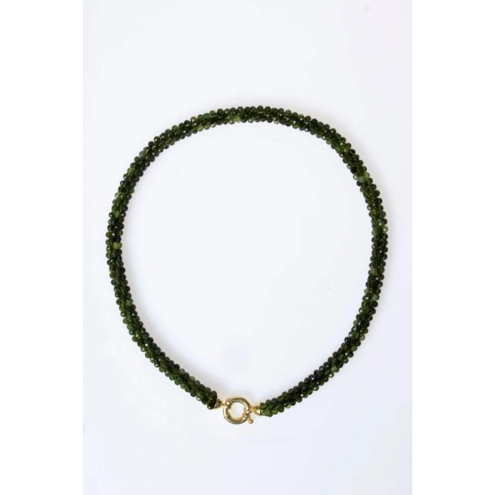 Sertifikalı El İşçiliği Örme Yeşim Gümüş Kapama Kolye (SK:127)