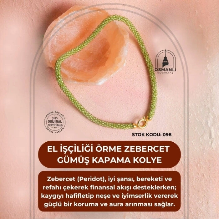 Sertifikalı El İşçiliği Örme Zebercet Gümüş Kapama Kolye (SK:098)