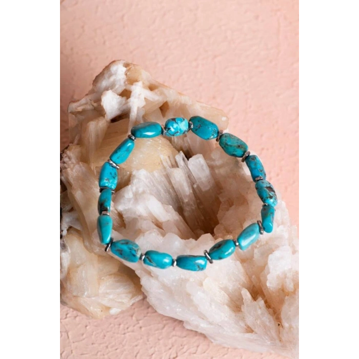 Sertifikalı Fieruze(Turkuaz) Gümüş Aparatlı Doğal Taş Bileklik (SK:028)